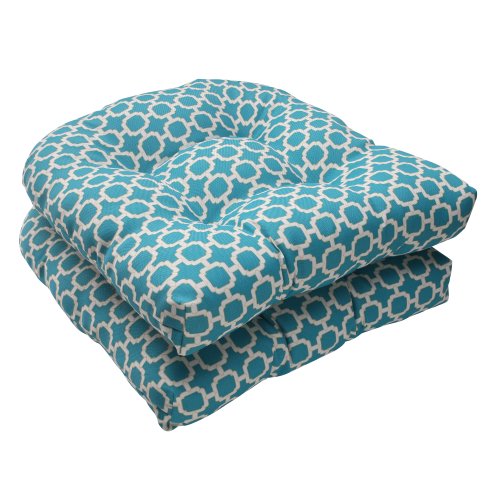 Pillow Perfect Indoor/Outdoor Hockley Wicker Seat Cushion, Teal, Set of 2