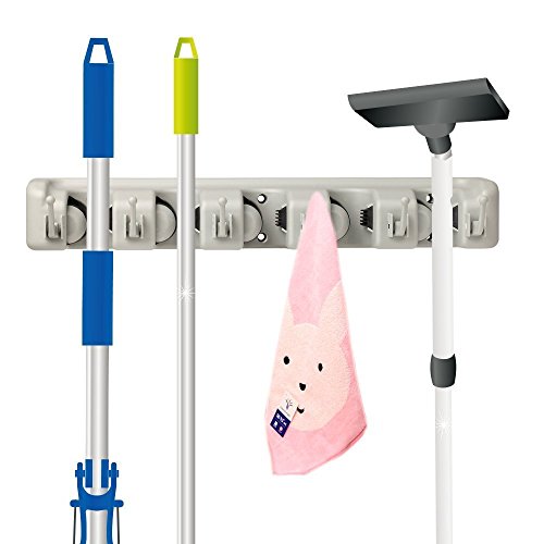 RockBirds® 5-Position Wall Organizer, Wall Racks, Holds Up To 11 Tools, Mop and Broom and Sports Equipment Holder, Wall Mounted Storage, Garage Storage Hooks, Organizer for Your Home, Closet, Garage, Shed White