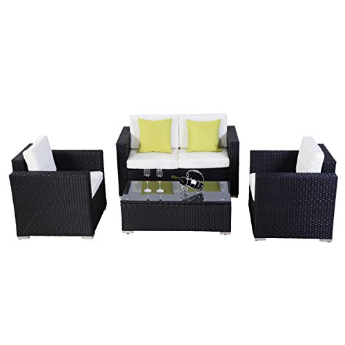 4PCS Polar Aurora BLACK Rattan Wicker Garden Outdoor Indoor Sofa Set Furniture