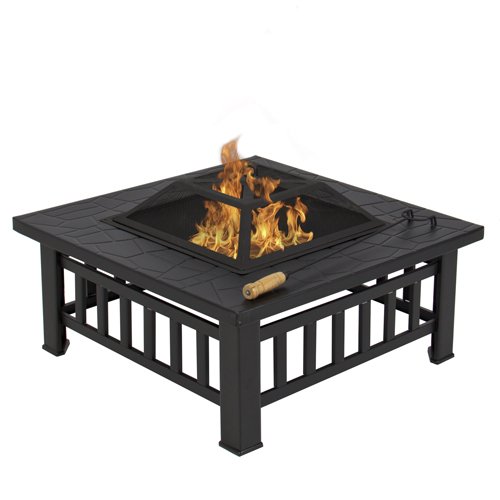 Best Choice Products® Outdoor 32″ Metal Firepit Backyard Patio Garden Square Stove Fire Pit With Cover