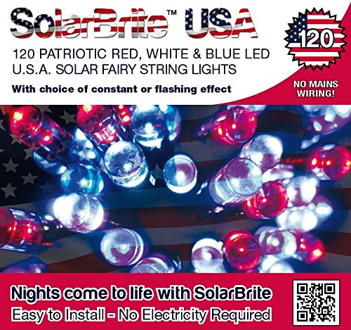 Solar Fairy String Lights 120LED Super Bright Patriotic Red White & Blue Decorative, Choice of Light Effect. Ideal for Trees, Gardens, Parties & More…