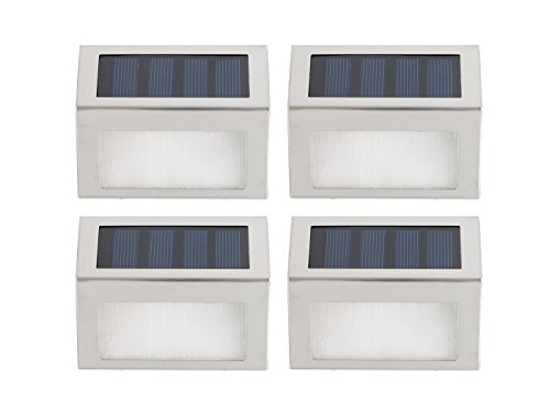 Hoont Pack of 4 – Outdoor Stainless Steel LED Solar Step Light; Illuminates Stairs, Deck, Patio, Etc