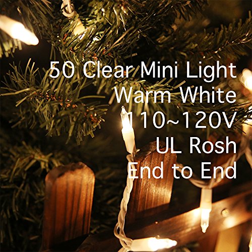 LIDORE® 50Counts Super Bright Clear Mini Christmas tree Lights. Warm White Color. Best Gift for Decoration. End to End Connection. Set of 50