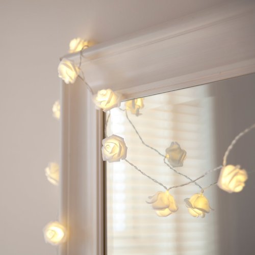 Battery Powered 2.2M 20LED Warm White Rose flowers String Lights, Clear Cable bedroom decoration, wedding, Party indoor,girl birthday gift