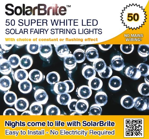 Solar Brite 50 LED Super Bright White Decorative Solar Fairy String Lights, Choice of Light Effect. Ideal for Trees, Gardens, Festive Parties & More…