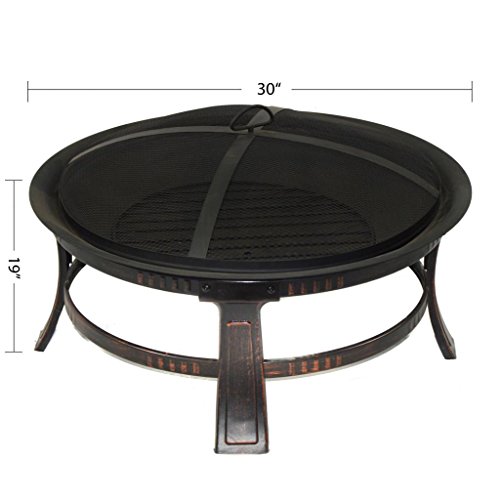 HIO 30-Inch Outdoor Wood Burning Portable Round Black Fire Pit With Cover For Backyard And Patio