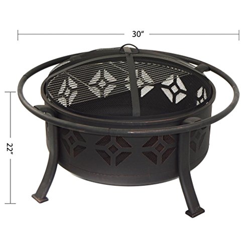 HIO Oil Rubbed Wood Burning Outdoor Fire Pit with Safety Ring With Cover,30-Inch For Backyard And Patio