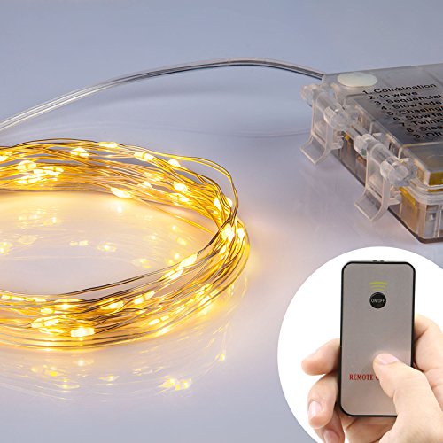 Homestarry® Mini Battery String Lights -66 Warm White Led’s on a Flexible Silver Wire 16 Ft – Perfect for Accenting Your Bedrooms, Livingroom ,Patio or an Intimate Environment Anywhere in the Home.you Can Use the Remote Control Regulate the String Light – 40000 Hours 100% Satisfaction Guarantee! (Warm white, 16ft)