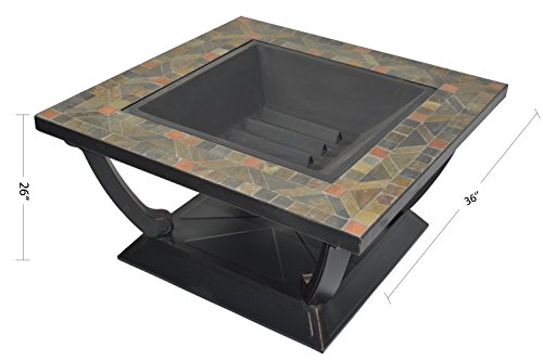 HIO 36-Inch Square Wood Burning Marble & Slate Table Wood Burning Fire Pit With Cover For Backyard And Patio