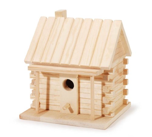 Darice 9184-91 Natural Wood Log Cabin Birdhouse, 8-Inch
