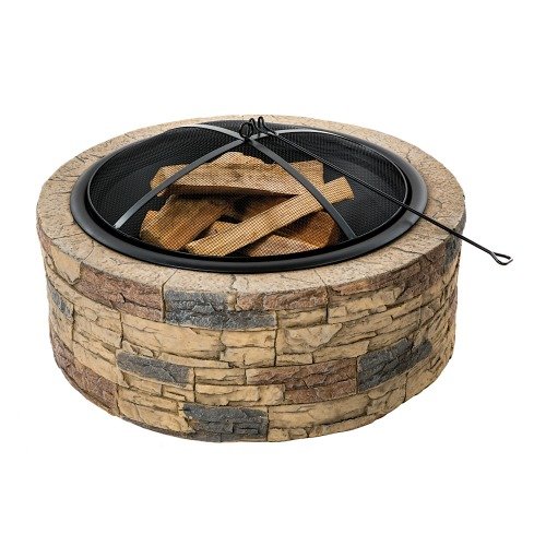 Sun Joe SJFP35-STN Cast Stone Fire Pit, 35-Inch