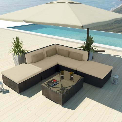 Uduka Outdoor Sectional Patio Furniture Espresso Brown Wicker Sofa Set Porto 6 Light Beige All Weather Couch