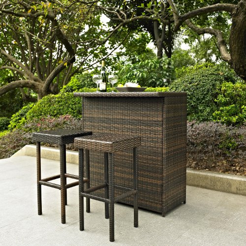 Palm Harbor 3 Piece Outdoor Wicker Bar Set – Table & Two Stools