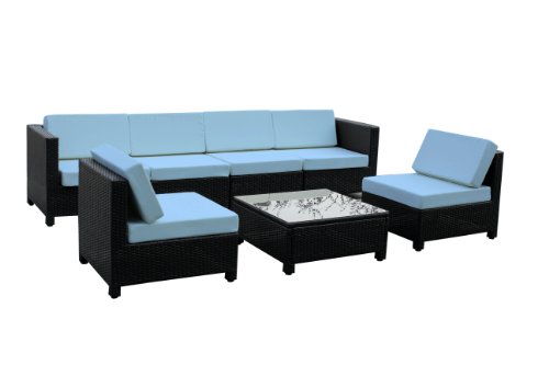 Exacme 7 pcs Luxury Wicker Patio Sectional Indoor Outdoor Sofa Furniture set Light Blue