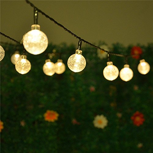 NEWSTYLE 16.4Ft 30 LED Crystal Ball Solar Powered Outdoor String Lights for Outside Garden Patio Party Christmas (Warm White)