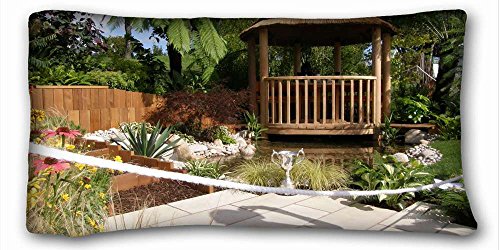 Custom Design King Size Pillowcase Nature arbor gardens tile images cup shadow vegetation flowers palm trees lake path (20″x36″ One Side)