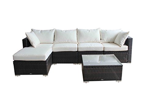 Outdoor Rattan Set 6 Pcs Sofa Wicker Sectional Garden Patio Furniture Broyerk