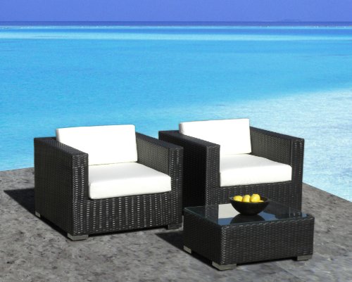 Outdoor Patio Furniture All-Weather Wicker 3 Pc Arm Chair Set