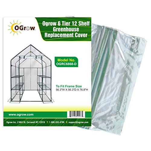 Ogrow 6 Tier 12 Shelf Greenhouse Replacement Cover, 56.3 x 56.3 x 76.8-Inch