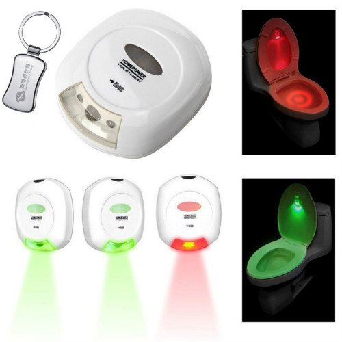 LED Motion Movement Activated Sensor Toilet Light Bathroom Flush Toilet Cover Lamp Battery Operated Emergency Night Lights + a Keychain