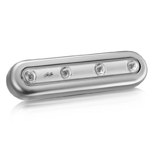 Danibos DIY Stick-on 4-LED Touch Tap Light Push Light, LED Night Light for Closets, Attics, Garages, Car, Sheds, Storage Room (1, Silver)