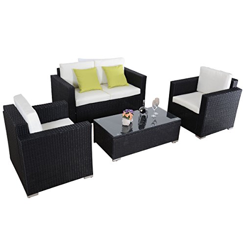 Giantex 4pc Outdoor Patio Furniture Rattan Sofa Set Wicker Sectional W/cushions (Black)