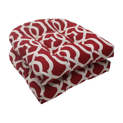 Pillow Perfect Indoor/Outdoor New Geo Wicker Seat Cushion, Red, Set of 2