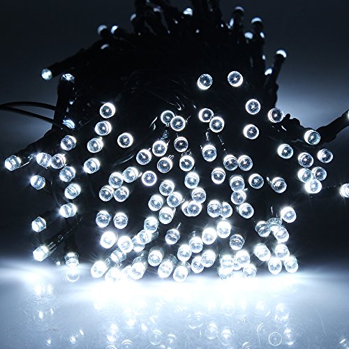 GRDE™ 17m 55ft 100 LED Solar Powered String Light Holiday Fairy Lights for Outdoor Gardens Patio Lawn Porch, Gate Yard Homes Christmas Parties, Weddings Xmas Easter Festivals (White, 100LED)
