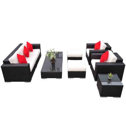 Outsunny 7pc PE Rattan Wicker Sectional Patio Sofa Furniture Set