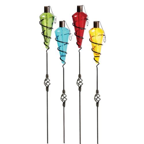 4 Pack 60 in Assorted Color Tiki Torch – Burning Citronella or Lamp Oil Product SKU: GD10078