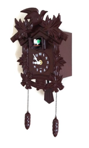 Cuckoo Clock Black Forest Birdhouse Style Design Coo Coo Clock Plastic Wood Color Antique Looking Black Forest Wall Clock with Modern Quartz Clock Movement and Cuckoo Bird Singing Cuckoo Sounds Hourly. Old World Design Hanging Coo Coo Bird Chime
