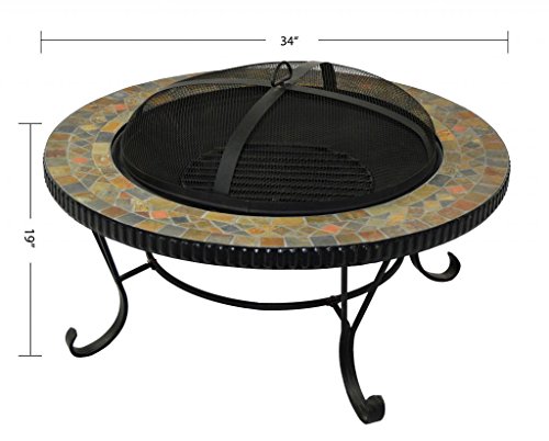 HIO 34-Inch Wood Burning Natural Slate Top Fire Pit with Copper Accents Cover Included For Backyard And Patio