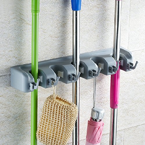 VDOMUS® Magic Holder Wall Organizer, Mop and Broom Holder, Wall Mounted Garden Tool Storage Tool Rack Storage , Hanger for Closet Garage Organizer Shed Organizer Basement Storage General Storage Wall Racks (5-position)