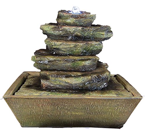 Sunnydaze Cascading Rocks Tabletop Fountain with LED Lights, 12 Inch Tall