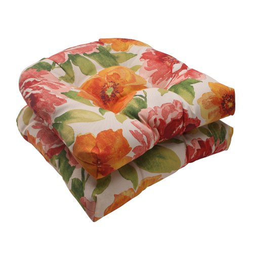 Pillow Perfect Indoor/Outdoor Primro Wicker Seat Cushion, Orange, Set of 2