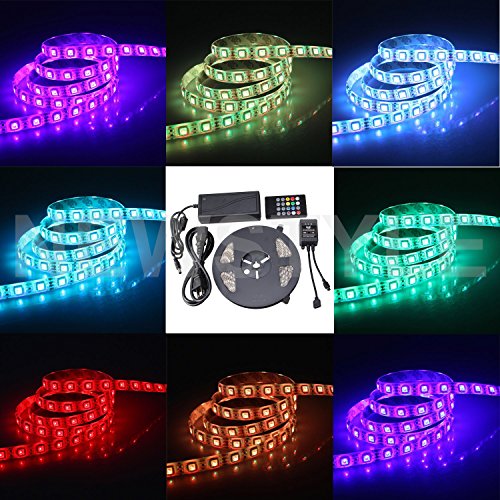 NEWSTYLE 5M 5050SMD Waterproof 150LEDs RGB Flexible Color Changing LED Strip Kit with 20-key Music Sound Sense IR Controller + 12V 5A Power Supply For Xmas Lighting Indoor Outdoor Backlighting Wedding Decoration