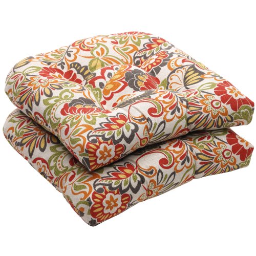 Pillow Perfect Indoor/Outdoor Multicolored Modern Floral Wicker Seat Cushions, 2-Pack