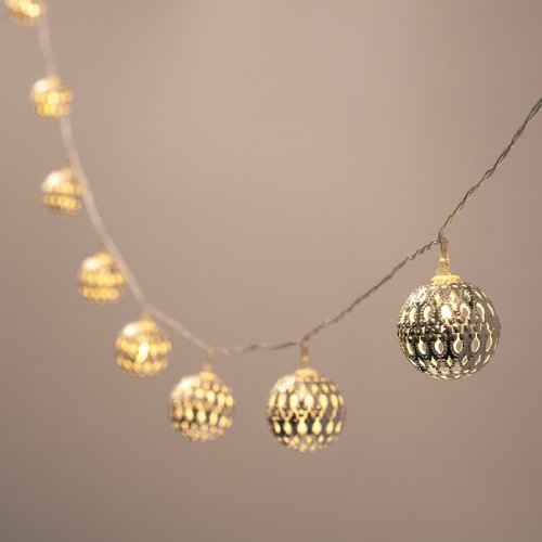 Battery Operated Silver Moroccan Orb LED Fairy Lights with 10 Warm White LEDs