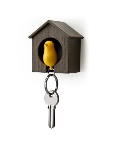 Birdhouse Key Ring – Brown House with Yellow Bird
