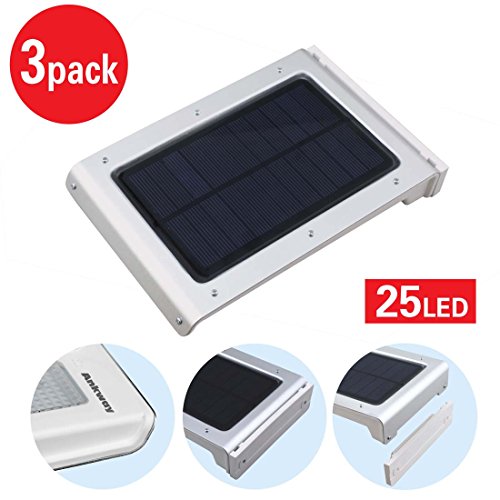 Ankway Multi-Use Solar Motion Sensor Light with 25 Bright LED and 1.6W Solar Panel Can be Disassembled as Portable Lamp – Waterproof / No batteries required / Gutter Fence, Patio, Deck, Yard, Outdoor Garden, Home, Driveway, Stairs, Outside Wall Light / Wireless Security Lamp / Two Optional CDS Working Modes(3 pack)