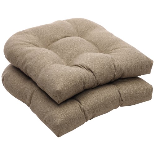 Pillow Perfect Indoor/Outdoor Taupe Textured Solid Wicker Seat Cushions, 2-Pack