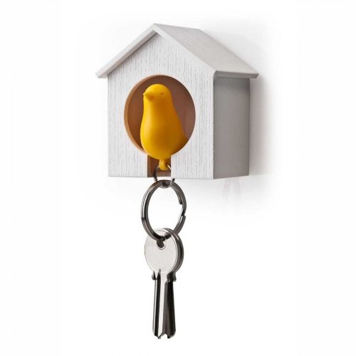 Birdhouse Key Ring – White House with Yellow Bird