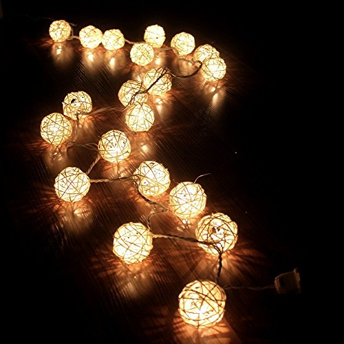 SBX Storm Cream White Rattan Ball Fairy String Lights,Warm White- Ideal Wedding, Christmas & Party String Lights Holiday Home Bedroom Use With Battery box + 20 Rattan Balls(2M)