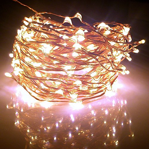 Starry Lights 40 Ft / 240 Leds By Qualizzi® – Warm White LED Color on Extra-long Copper Wire String Light + FREE e-Book, w/ Clear Electrical Cord and White Power Adaptor 110/240v