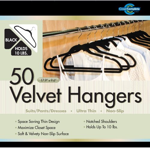 Closet Complete Ultra Thin No Slip Velvet Suit Hangers, Black, Set of 50