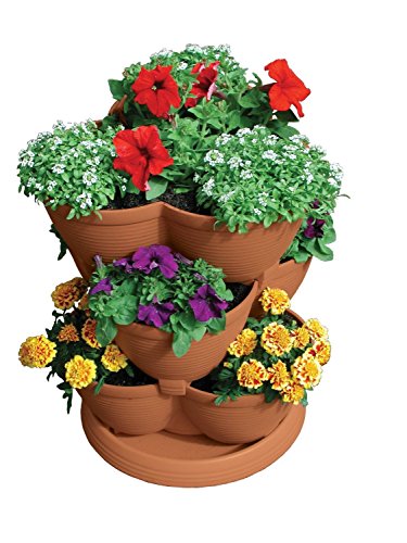 Multi Tiered Plant Pot. Use This Stackable Planter for Planting Flowers, Fruits, Herbs in Your Garden or Home, Indoor and Outdoor. Akro Mils Stack-a-pot Container Is Perfect for a Deck, Patio, Balcony, Lawn, Backyard. Awesome Gift for Gardeners.