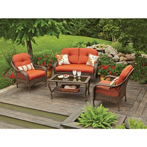 PATIO FURNITURE ALL WEATHER WICKER OUTDOOR LAWN & GARDEN AZALEA RIDGE BETTER HOMES & GARDENS 4 PC WITH CUSHIONS