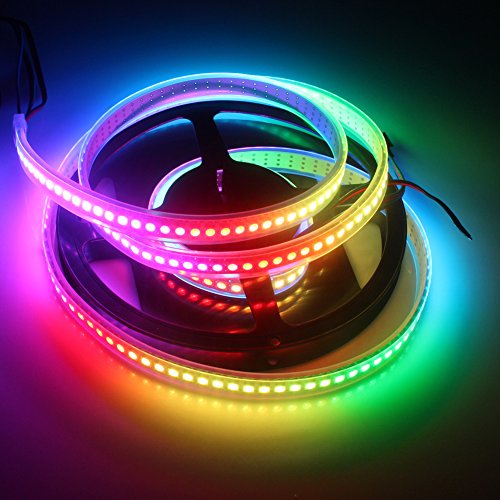 1M 144 led/m WS2812 LED Strip Waterproof IP67 ,White PCB, DC5v RGB SMD 5050 Individually Addressable Full Color