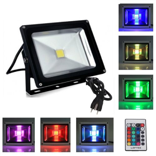 Redtag Lighting® 30W Waterproof Outdoor Security LED Flood Light Spotlight High Powered RGB Color Change(16 Different Color Tones) with Plug and Remote Control AC85V-265V, with 1 meter power plug