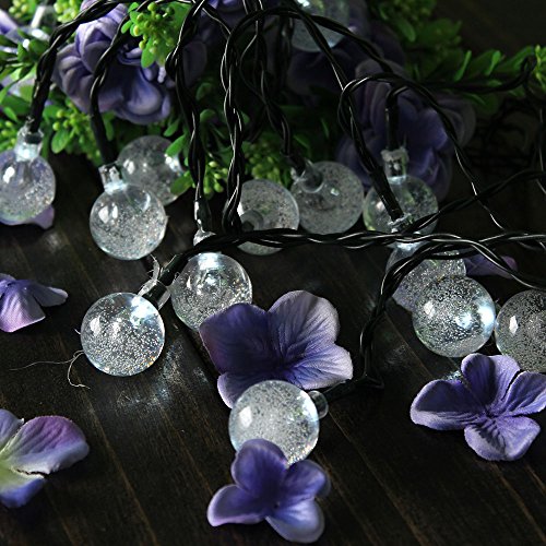 GRDE™ 20 Foot 30 LED Solar Powered Crystal Ball Globe Covers Outdoor String Lights for Christmas Party Garden Fence Path Patio Lawn Window Landscape Decoration Lamp White